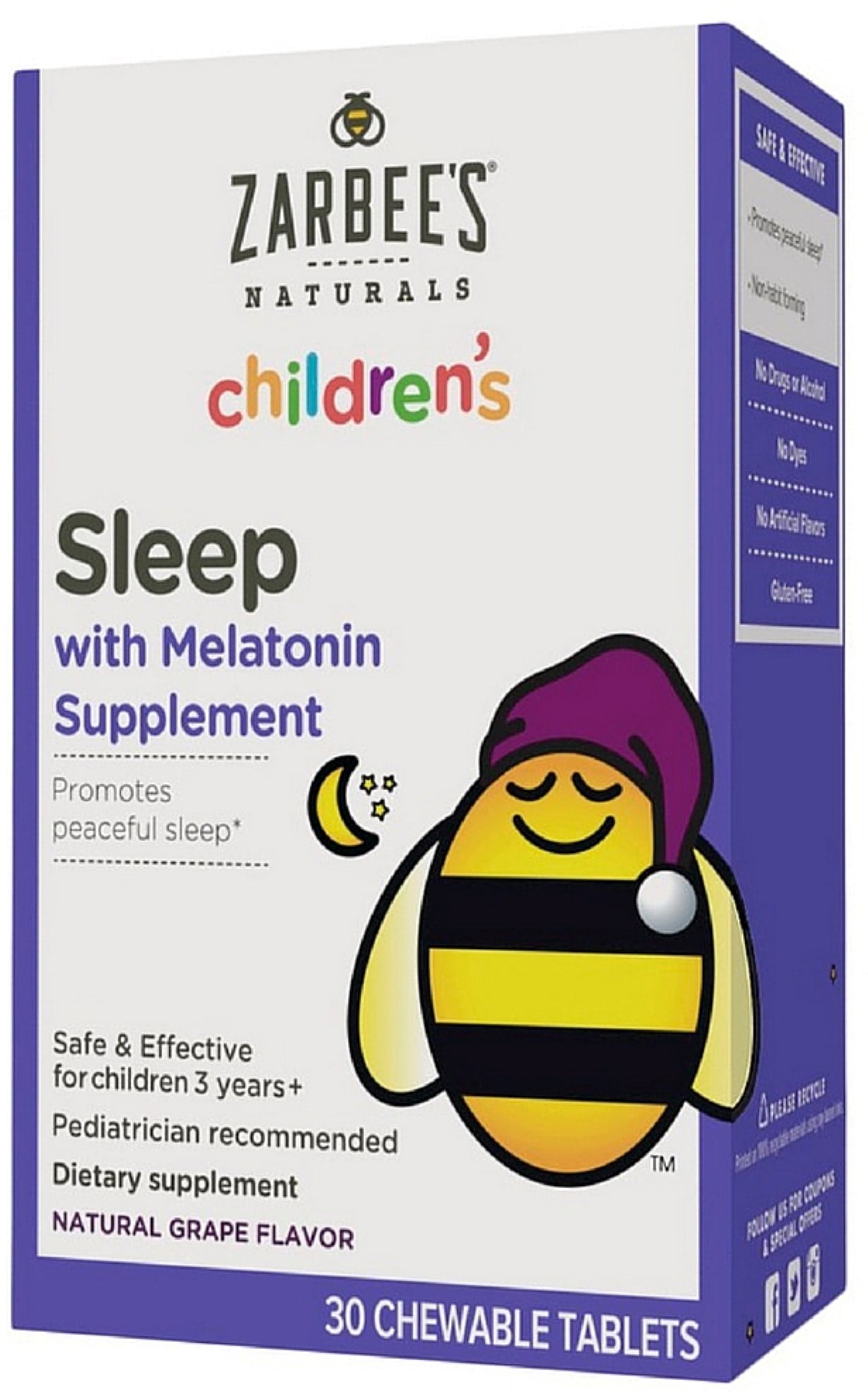 ZarBee's Naturals Children's Sleep Chewable Tablets, Grape 30 ea (Pack