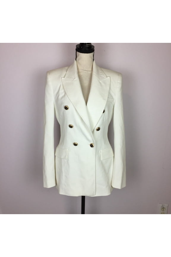Zara Double Breasted Blazer Jacket Size S Womans Ivory White Gold Black Buttons