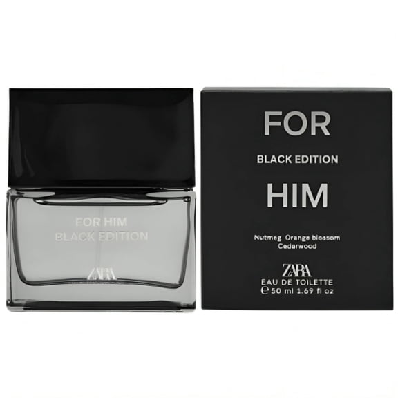 Zara For Him Black Edition Perfume for Men Amber Fragrance with Nutmeg Orange Blossom & Cedar Scent Eau de Toilette EDT 50ml (1.7 fl. oz)