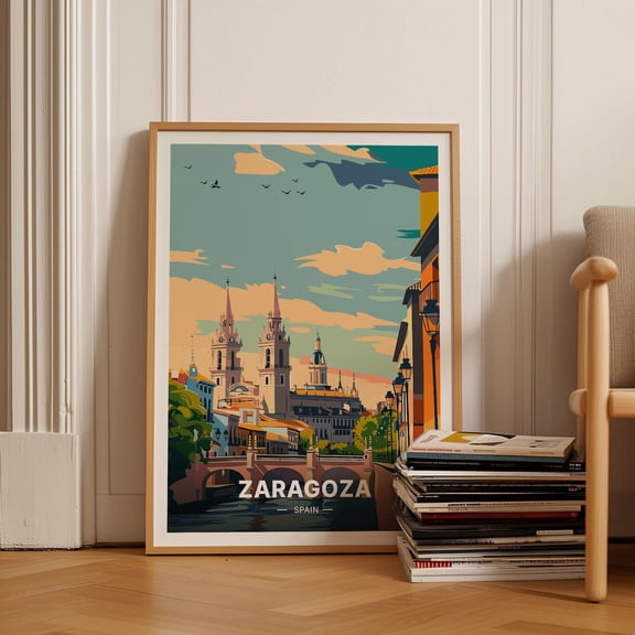 Zaragoza Spain Travel Vintage European City Art, Stretched Canvas 8x10in