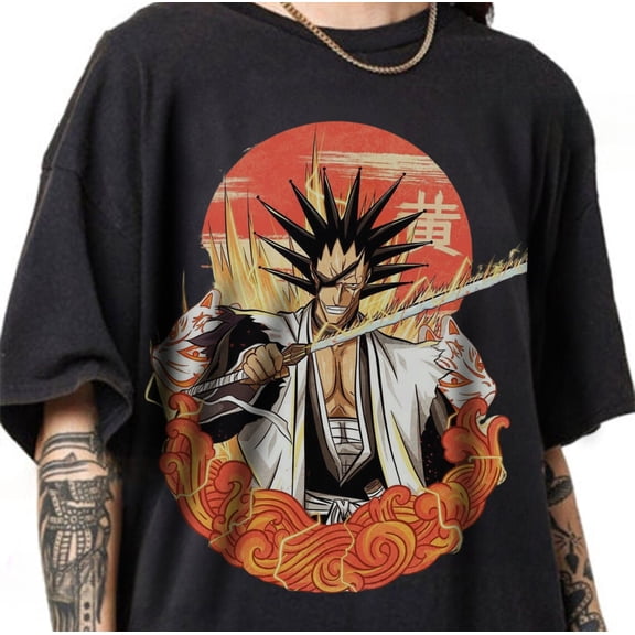 Zaraki Kenpachi Captain T-shirt, Bleach Manga Anime Shirt,Black color,size L