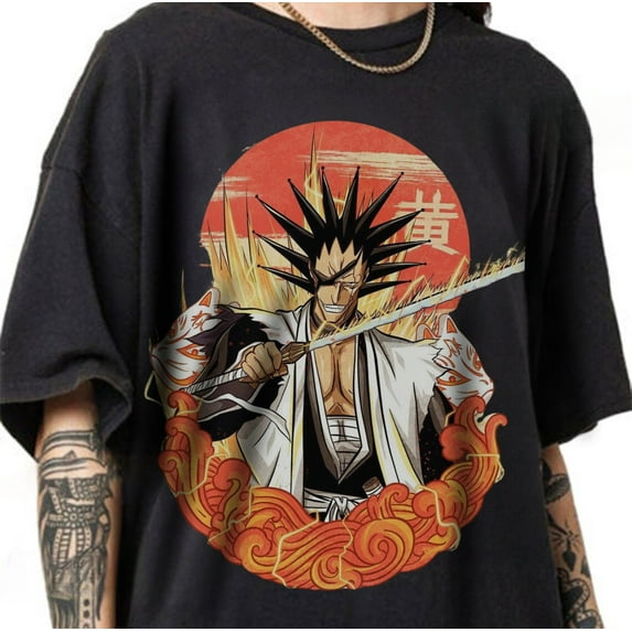 Zaraki Kenpachi Captain T-shirt, Bleach Manga Anime Shirt,Navy color,size L