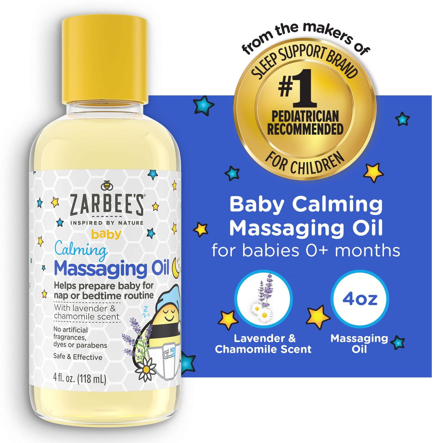 Zarbee's Baby Calming Massage Oil, Lavender & Chamomile, 4 fl oz