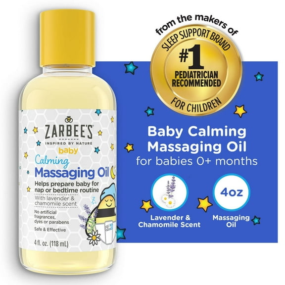 Zarbee's Baby Calming Massage Oil, Lavender & Chamomile, 4 fl oz