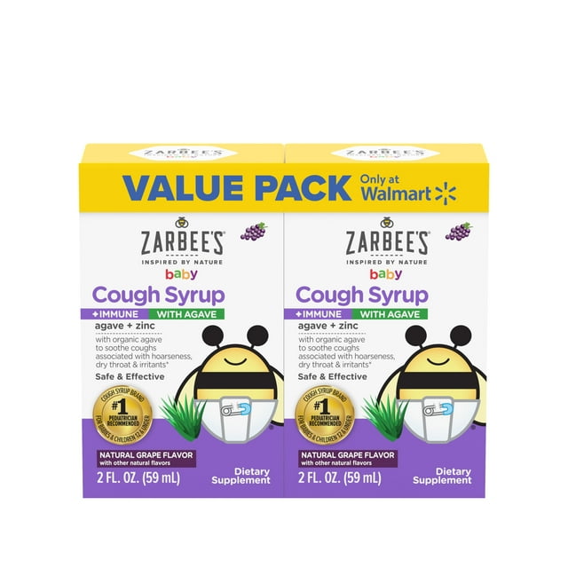 Zarbee's Baby Cough Syrup + Immune With Agave + Zinc, Natural Grape