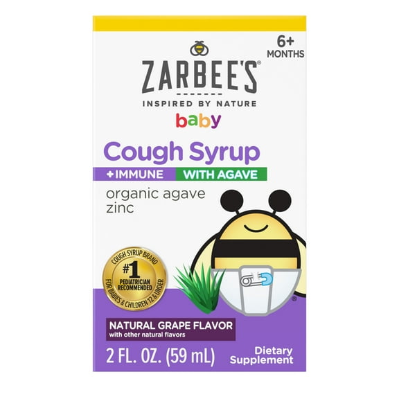 Zarbee's Baby Cough Syrup + Immune Support, Natural Grape Flavor, 6+ Months, 2 fl. oz