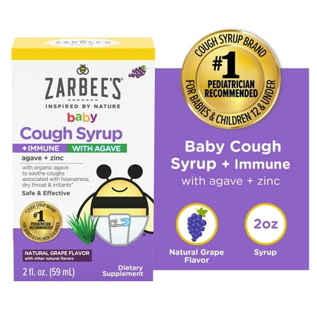 Zarbee's Baby Cough Syrup + Immune with Agave & Zinc, Grape Flavor, 2 fl oz