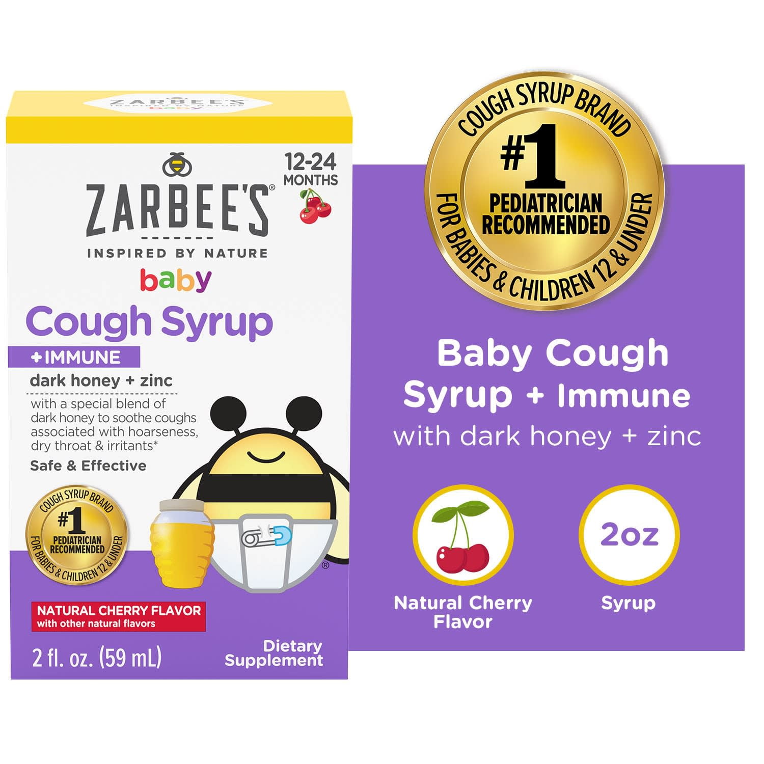 Zarbee's Baby Honey Cough Syrup + Immune Support*, Cherry, 2 fl. oz