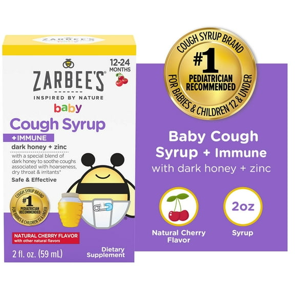 Zarbee's Baby Honey Cough Syrup + Immune Support, Cherry, 2 Fl. Oz.