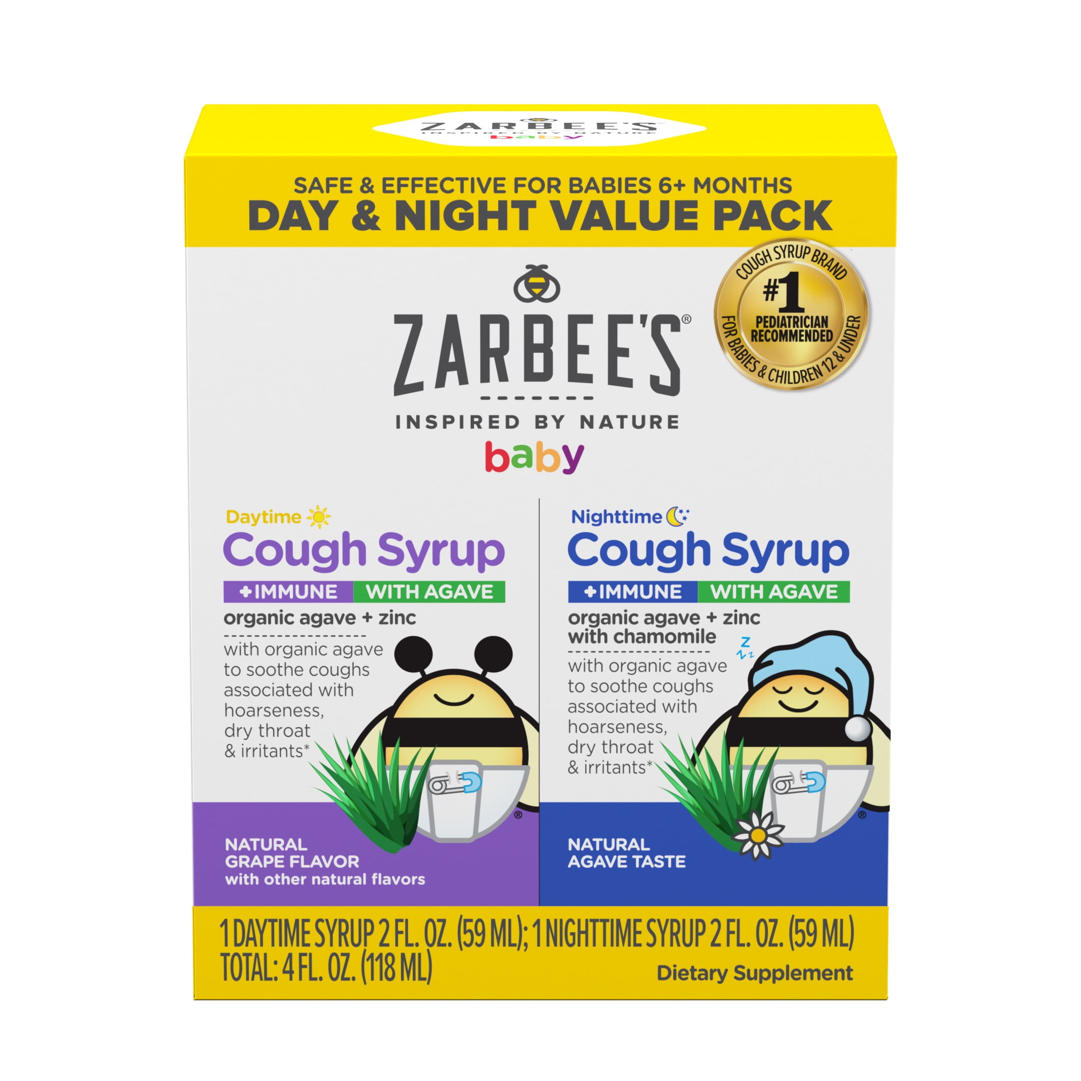 Zarbee's Baby Day and Night Cough Syrup + Immune Pack, Grape, 4 fl. oz