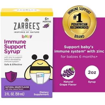 Zarbee's Baby Immune Support Syrup with Zinc and Organic Agave 2 fl. oz for Infants and Toddlers