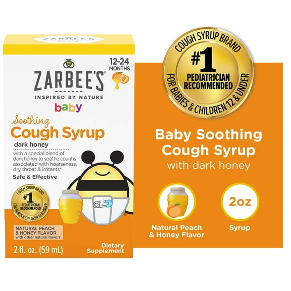 Zarbee's Baby Soothing Honey Cough Syrup, Peach & Honey, 2 fl. oz