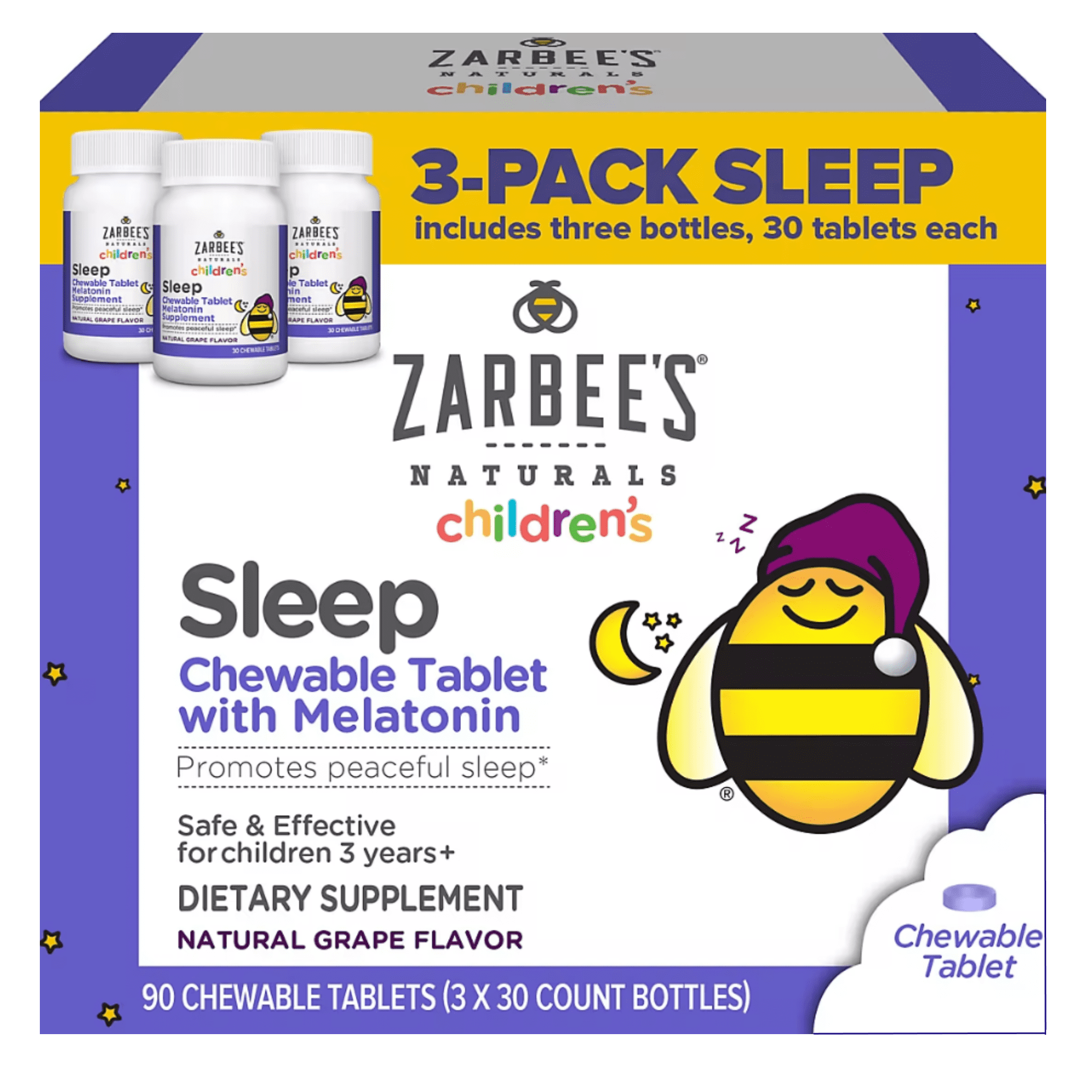 Zarbee's Children’s 3 PACK Sleep Melatonin Supplement Chewable