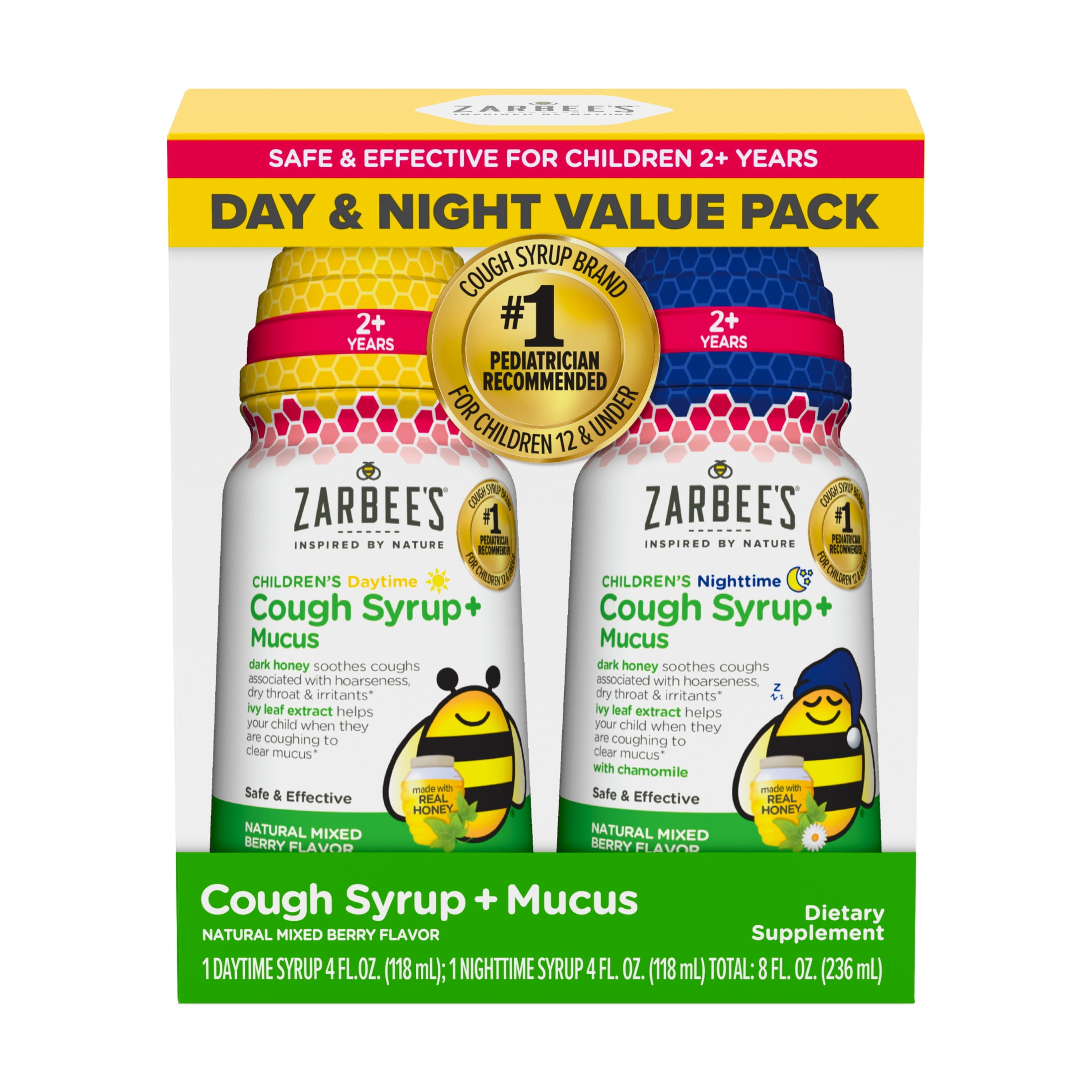 Zarbee's Children's Cough Syrup + Mucus Day & Night Pack, 2 x 4 fl. oz