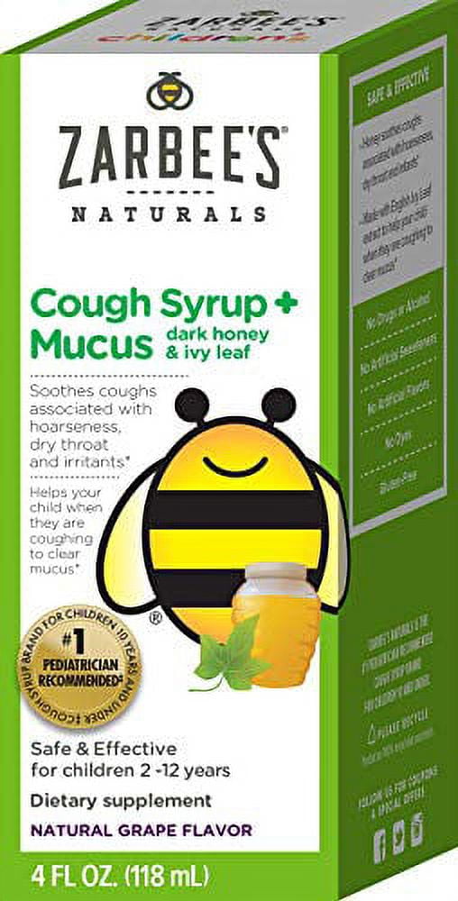 Zarbee's Children's Cough Syrup + Mucus with Dark Honey, Vitamin C