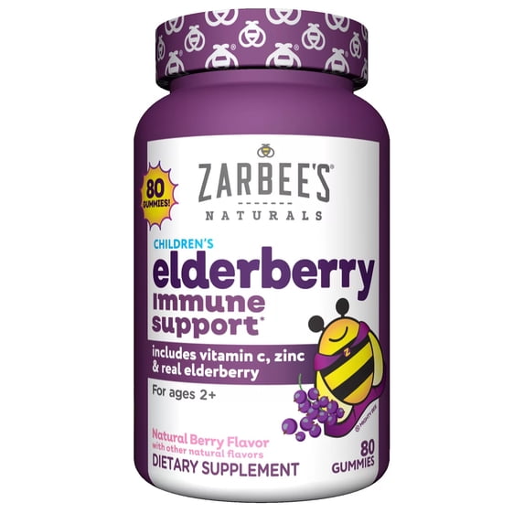 Zarbee's Children's Elderberry Immune Support w/ Vitamin C & Zinc, Berry (80 Ct)