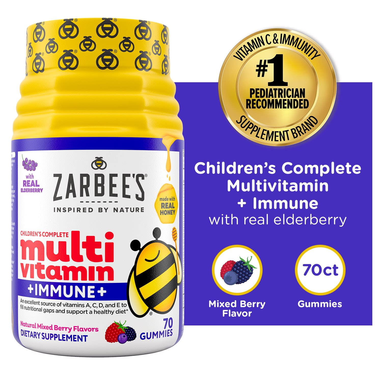 Zarbee's Childrens Multivitamin + Immune Gummies, Berry, 70 Ct