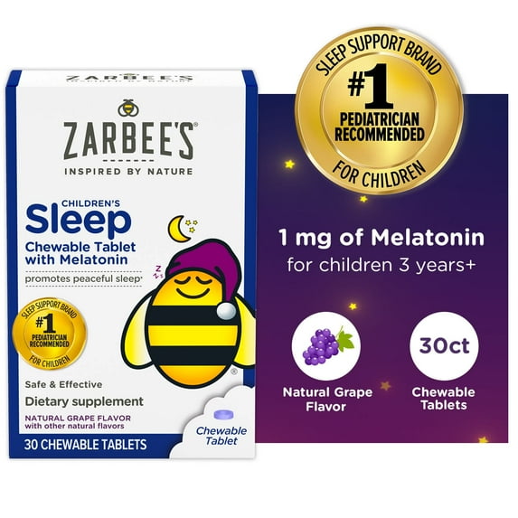 Zarbee's Children's Sleep Chewable Tablet with Melatonin, Grape, 30 Ct