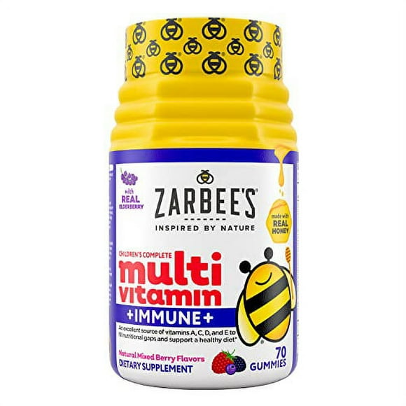 Zarbee's Complete Kids Multivitamin Gummies + Immune Support, Children Vitamins Gummy with Vitamin A, C, D3, E, B6, B12, Folic Acid & Total B-complex, 70 Count