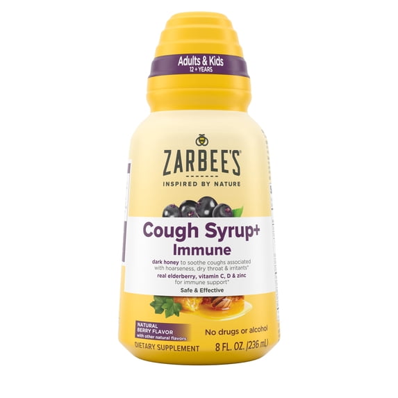 Zarbee's Honey Cough Syrup + Immune for Adults, Berry Flavor, 8 fl. oz