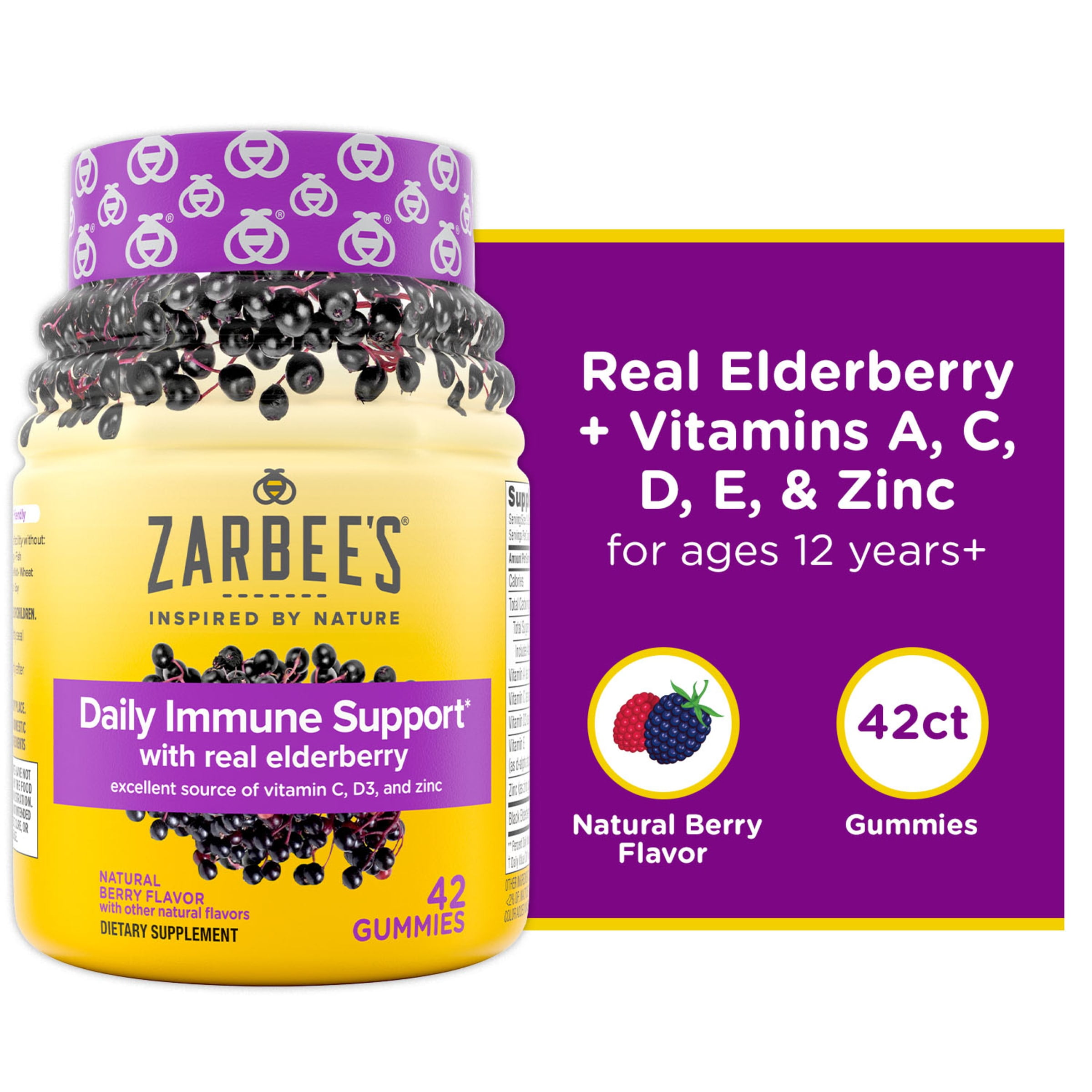 Zarbee's Daily Immune Support Gummies Elderberry, Vitamins, Zinc