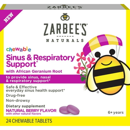 Zarbee's Naturals Children's Chewable Sinus & Respiratory Support, Geranium & Bioflavonoids, 24 Ct