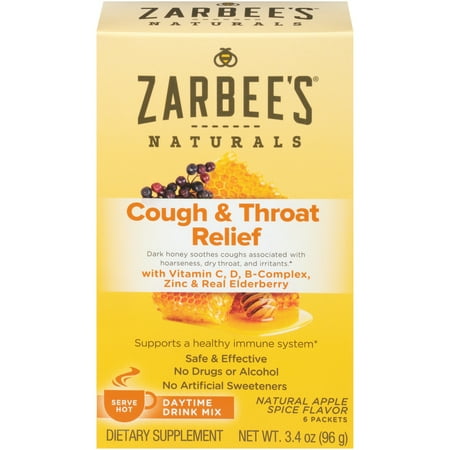Zarbee's Naturals Cough & Throat Relief Daytime Drink Mix with Vitamins, Apple Spice, 6 pk