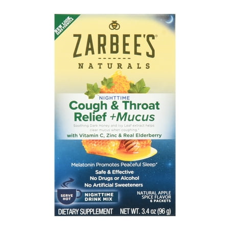 Zarbee's Naturals Cough & Throat Relief + Mucus PM Drink Mix, Apple Spice (6 pk)