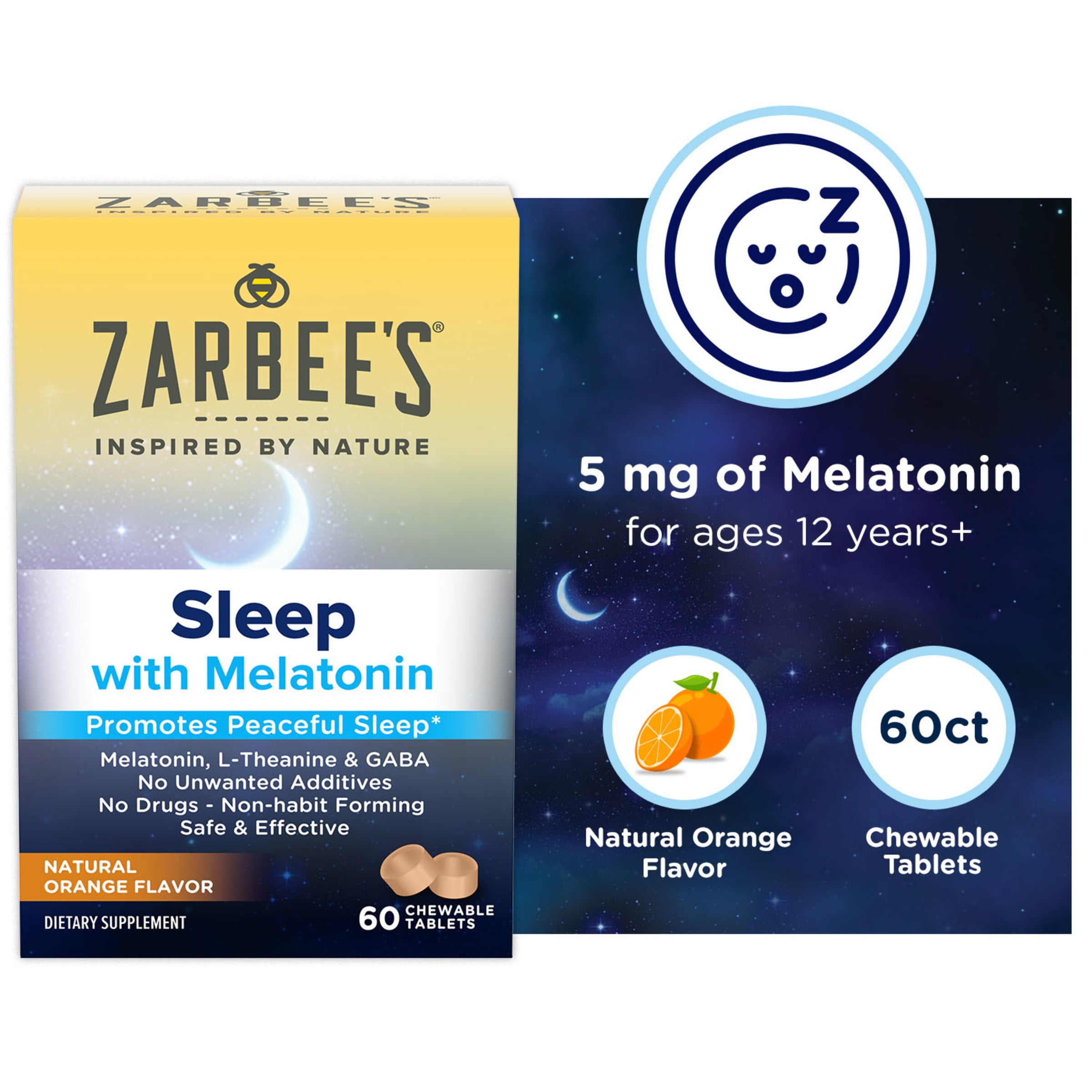 Zarbee's Sleep Melatonin 5mg Chewable Tablets, DrugFree, Natural