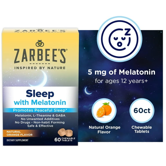 Zarbee's Sleep 5mg Melatonin Chewable Tablet, Natural Orange Flavor, 60ct