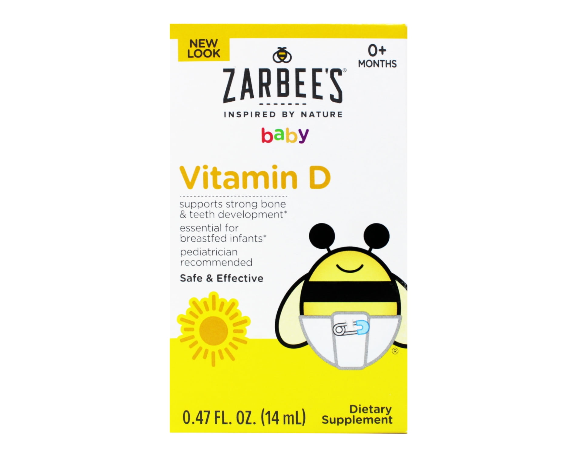 Zarbee's Baby Vitamin D Supplement, Baby Vitamin D Drops for Infants, DrugFree, 0.47 fl oz