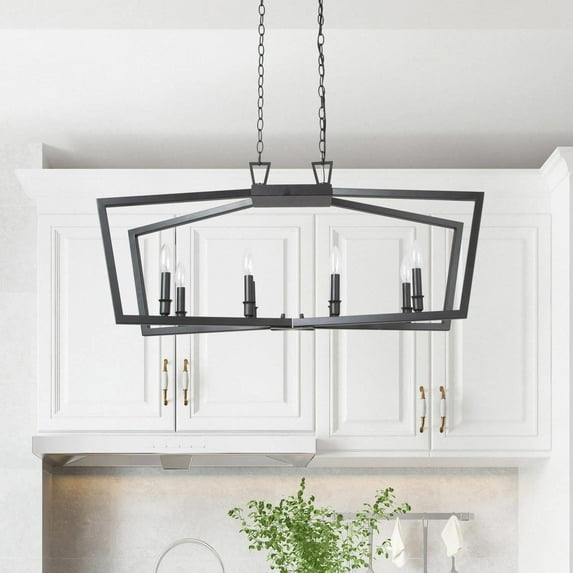 Zarbel Modern Farmhouse 8-Light Black Chandelier Geometric Metal Linear Kitchen Island Pendant - L38" x W13" x H78"