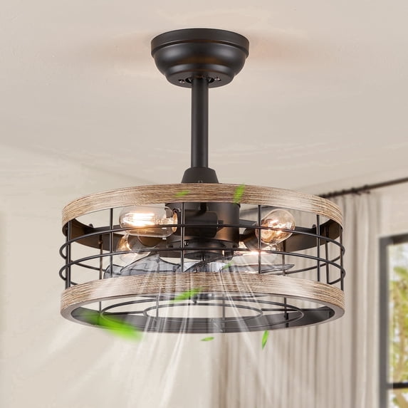Zardon 16.5 inch Caged Ceiling Fan with Light and Remote Control, Brown Farmhouse Ceiling Fans for Kitchen, Bedroom, Indoor, 6 Speed, Quiet, Timing