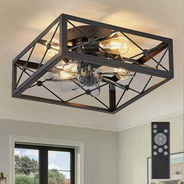 Zardon 16" Black Caged Ceiling Fan with Light & Remote – 6-Speed Quiet DC Motor, Indoor Fan for Bedroom, Kitchen, Living Rooms - Black