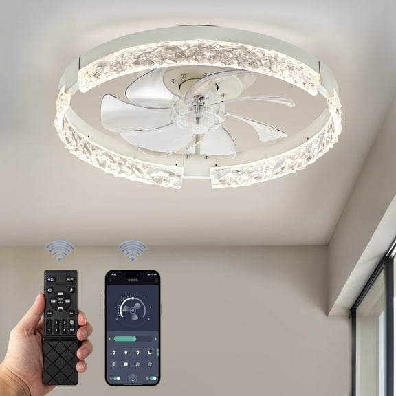 Zardon 18" Ceiling Fan with Light, Low Profile Flush Mount, Remote and Smart App Control, 6 Speeds and Quiet Reversible DC Motor for Bedroom, Living Room, Kitchen