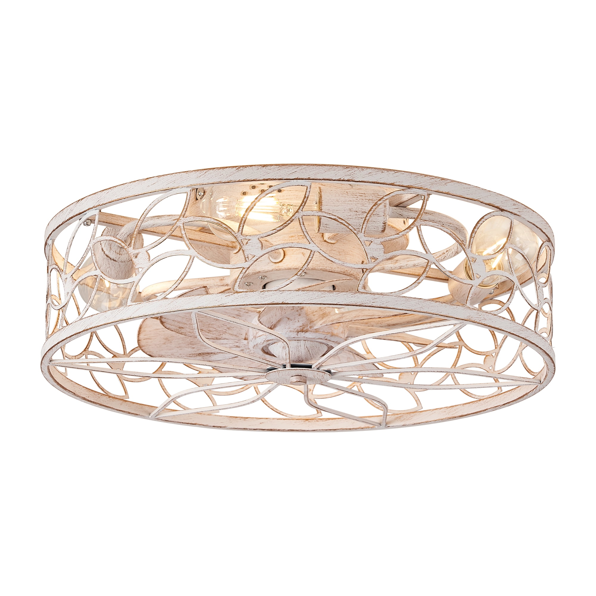 18" White and Gold Caged Ceiling Fan with LED Lights and Remote Control