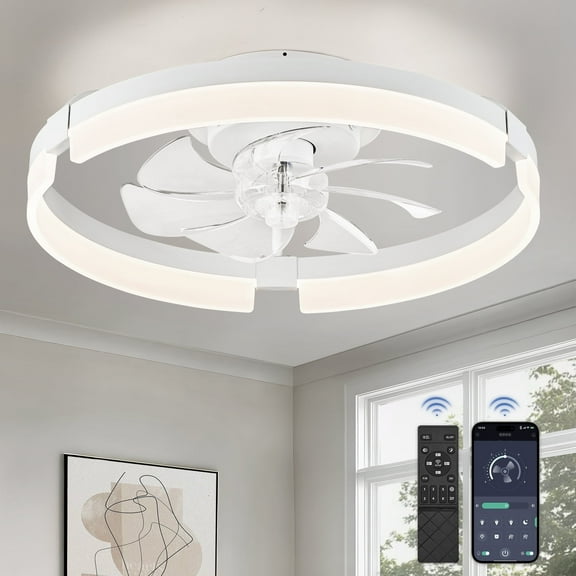 Zardon 20" Flush Mount Ceiling Fan with Light–6-Speed Remote, 3CCT Dimmable LED, Ultra-Quiet for Bedrooms & Low Ceilings - White