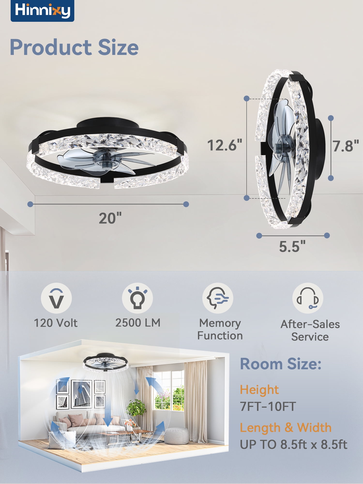 Zardon 20 Inch Diamond Ceiling Fan with Light and Remote Control, 6 ...