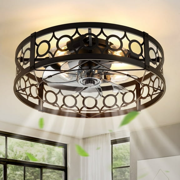 Zardon Ceiling Fans, 20" Caged Ceiling Fans with Light and Remote, Reversible 6 Speeds, for Bedroom, Kitchen, Black