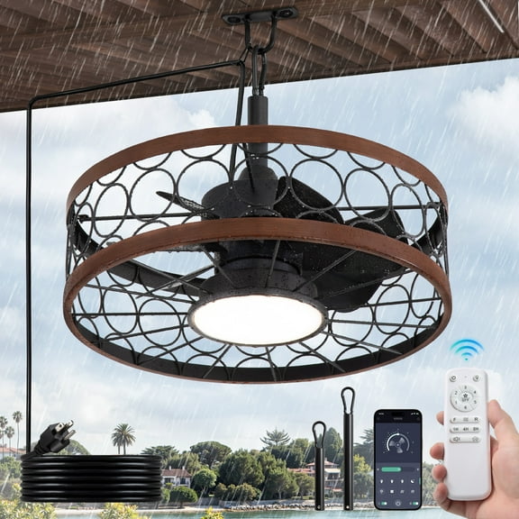 Zardon 20in Outdoor Ceiling Fans with Light and Remote Control, Gazebo Ceiling Fan with Corded for Plug in, Waterproof for Pergola, Canopy, Patios