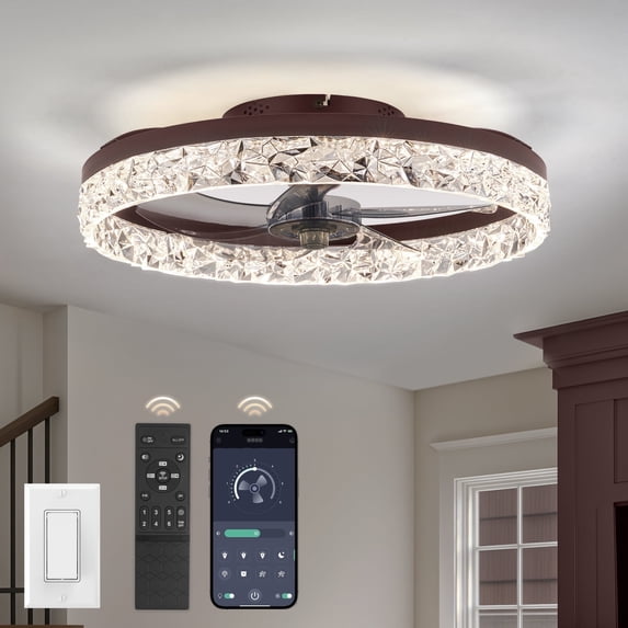 Zardon 20" Modern Ceiling Fan with Light and Remote, App Control, Low Profile Ceiling Fan for Bedroom, Kitchen, Living Room, Brown
