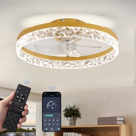 Zardon 20" Modern Ceiling Fan with Light and Remote & App Control 6 Speeds and Quiet Reversible for Bedroom, Kitchen, Gold