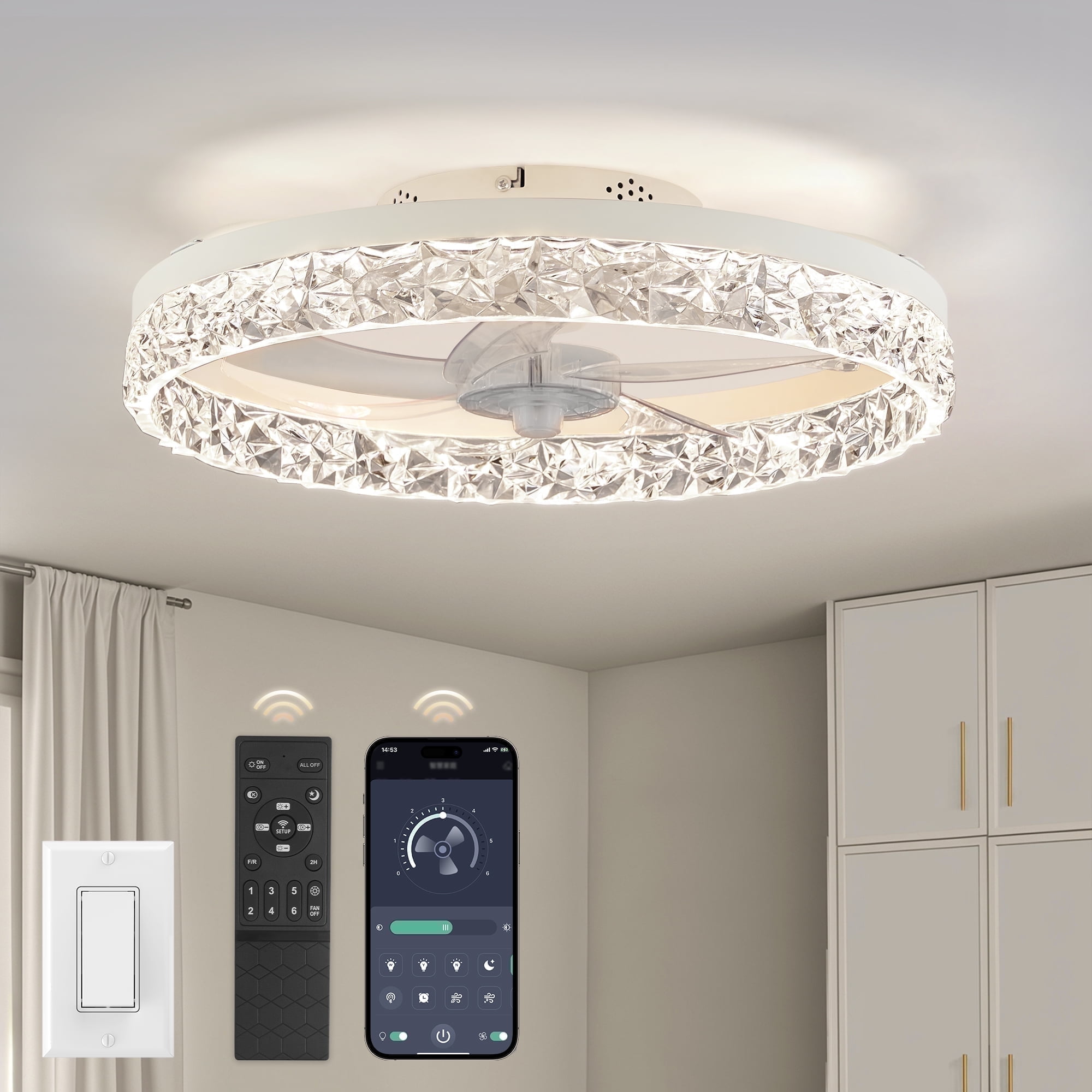 Zardon 20" Modern Ceiling Fan with LED Light and Remote, App Control, Low Profile Ceiling Fan for Bedroom, Kitchen, Living Room, White