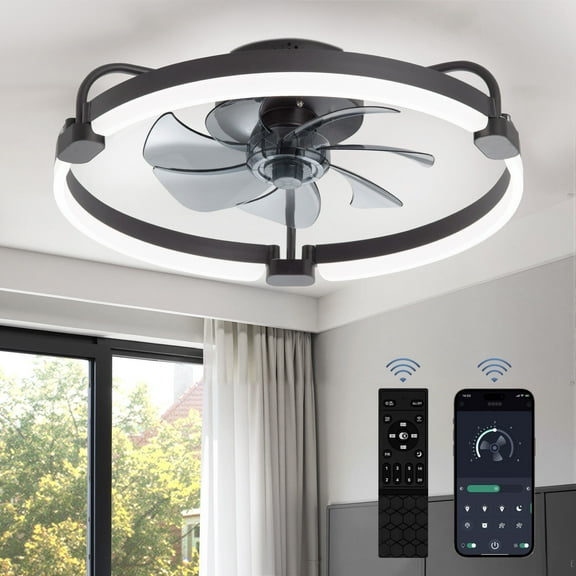 Zardon 20'' Ceiling Fans with Lights and Remote, Modern Flush Mount ,Dimmable LED Fan Light, for Bedroom, Black