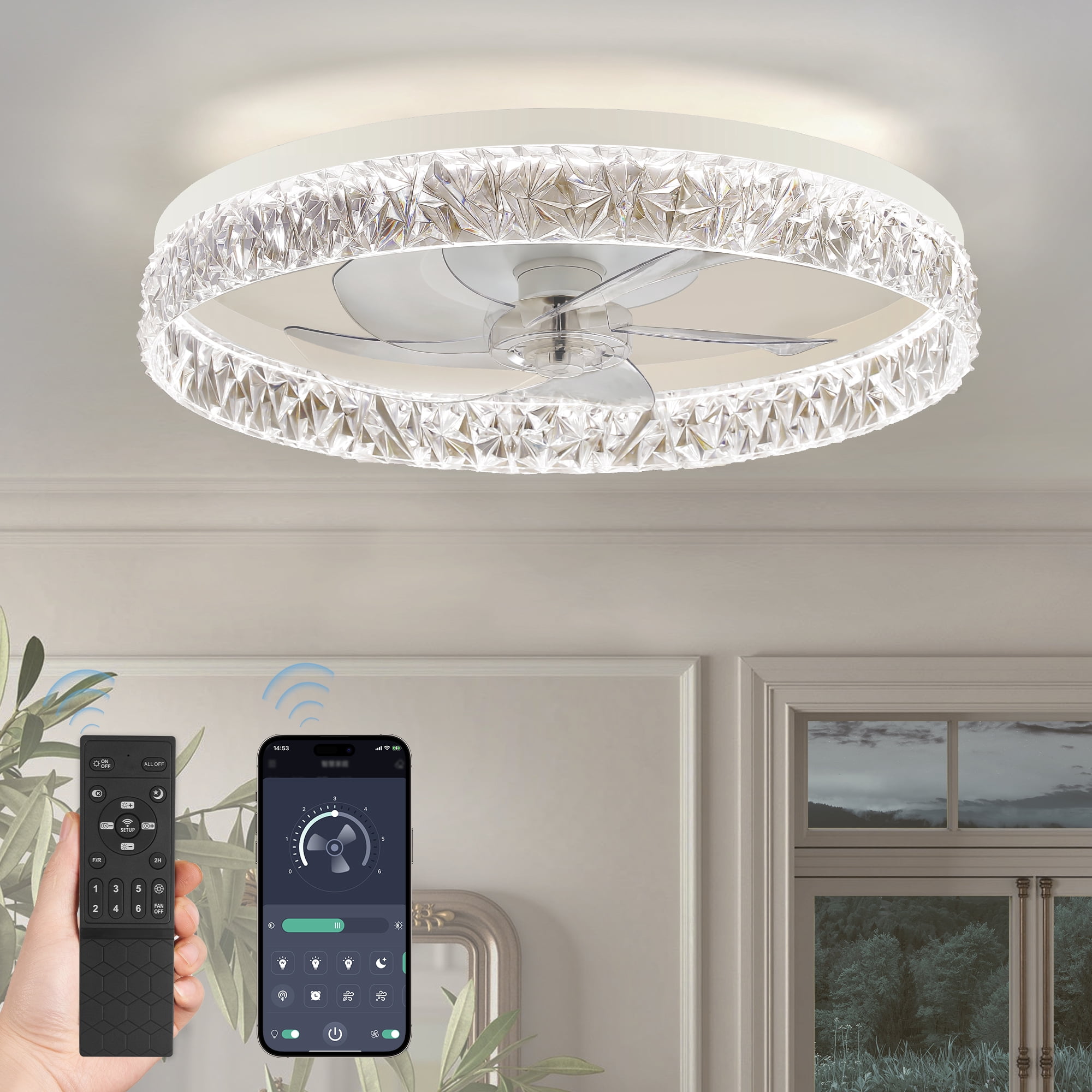 Zardon 22" Modern Ceiling Fan with Light Kit, Remote & App Control – Low Profile Ceiling Fan for for Bedrooms, Kitchens, Living Rooms-White
