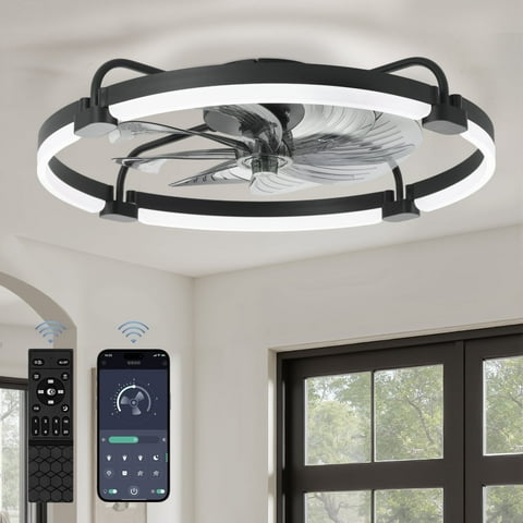 Zardon 24'' Ceiling Fans with Lights and Remote, Modern Flush Mount ,Dimmable LED Fan Light, for Bedroom, Black