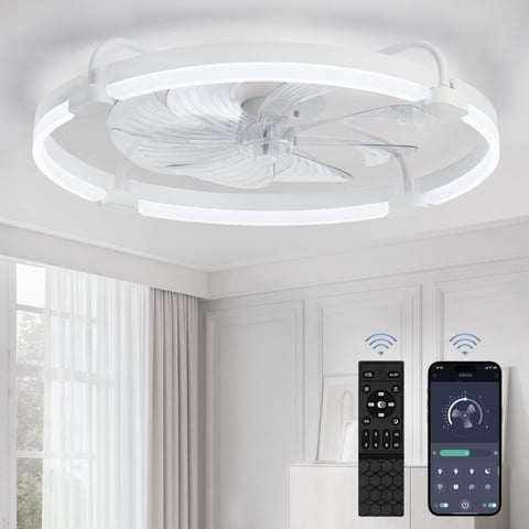Zardon 24'' Ceiling Fans with Lights and Remote, Modern Flush Mount ,Dimmable LED Fan Light, for Bedroom, White
