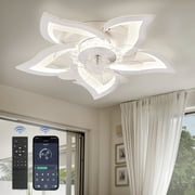 Zardon 27" Flower Ceiling Fan with LED Lights and Remote Control, Flush Mount Ceiling Fan for Indoor Bedroom Living Room, Low Profile - White