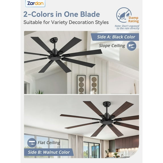 Zardon 42-Inch Ceiling Fan with Light and Remote Control, 6-Speed, Downrod Mount for Indoor Use- White