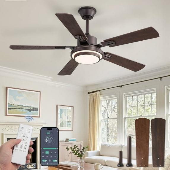Zardon 48" Ceiling Fans with Light and Remote Control , Modern Low Profile Ceiling Fans with Reversible 6 Speeds for Intdoor , Outdoor , Bronze